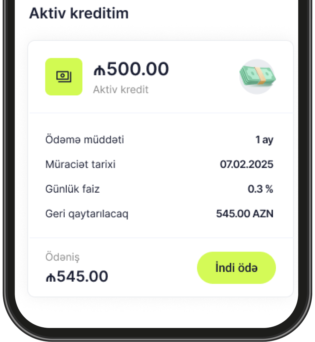 Phone mockup of loan details
